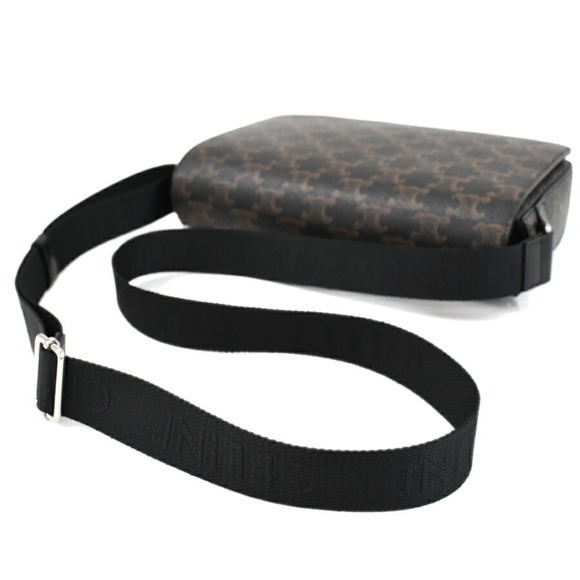 Celine Triomphe Flap Messenger Shoulder Bag Black Leather - Picture 7 of 9